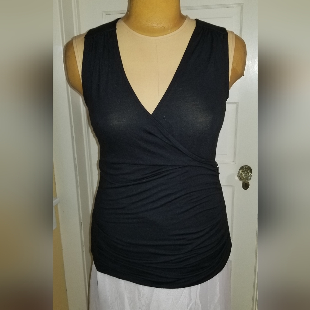 Banana Republic NWT Sleeveless Black Tunic Crossover Front Side Ruching Size L